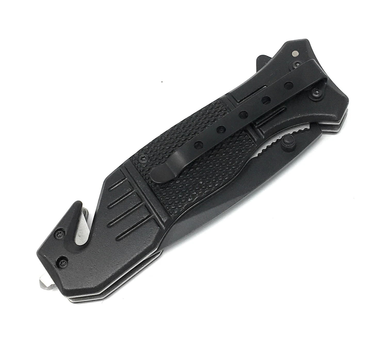 Einhand Messer Mit Gurtschneider Schwarz 5 Einhand Messer Mit Gurtschneider Schwarz – Bild 3